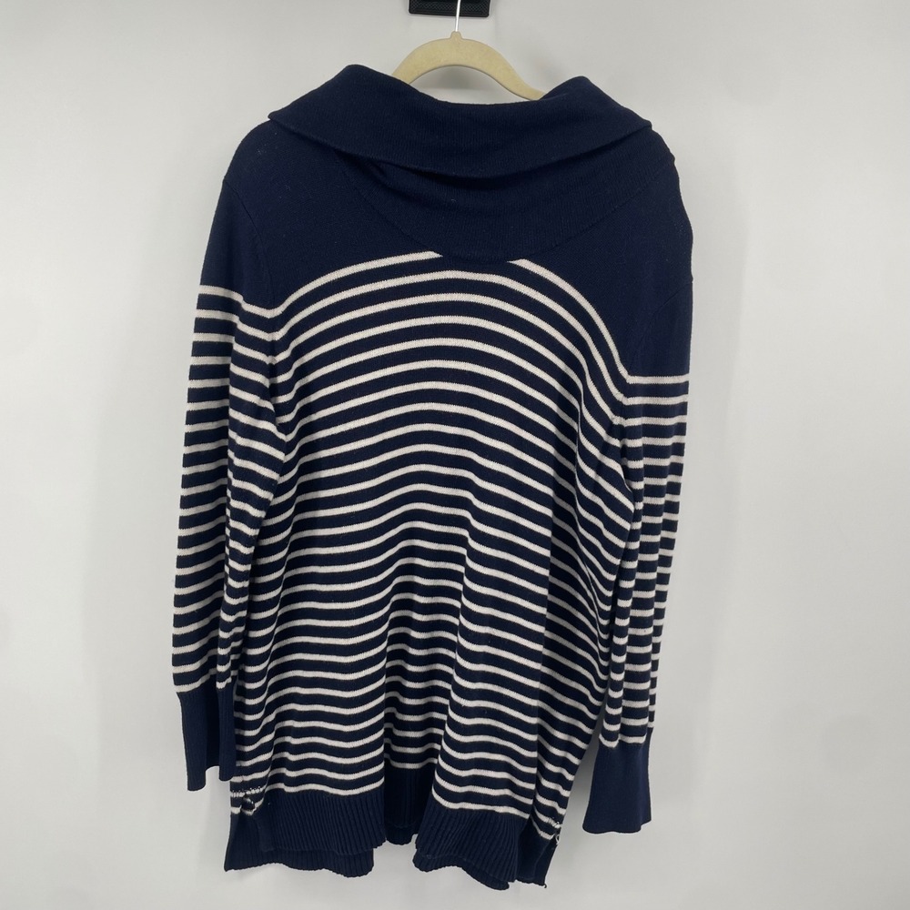 Lauren Ralph Lauren Sweater Women 2X Navy Striped Cowl Neck Button Cuff Knit